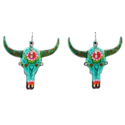 Blazin Roxx® Ladies Cow Skull Floral Multi-Colored Earrings 30949