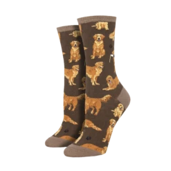 SockSmith Ladies Golden Retrievers Brown Crew Socks WNC1878-BRO