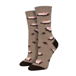 SockSmith Ladies Pig Out Brown Heather Crew Socks WNC2805-HEB