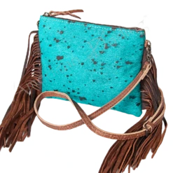American Darling Black &Turquoise Cowhide W/Fringe Purse ADBG109TRQ2FRNG