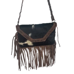 American Darling® Braided Cowhide Fringe Brown Leather Bag ADBGM298B