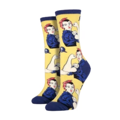 SockSmith Ladies Rosie The Riveter Yellow Crew Socks SSW1290