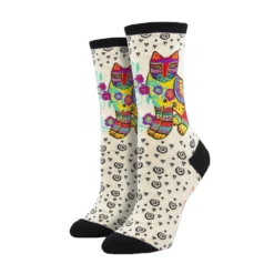 SockSmith Ladies Maya Cat Ivory Heather Crew Socks WNC2639-HIV