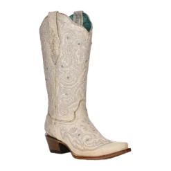 Corral Boots Corral Ladies Bone Crystal Embroidered White Snip Toe Boots Z5123