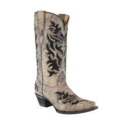 Corral Boots Corral Ladies Bone & Black Glitter Inlay Boots E1237