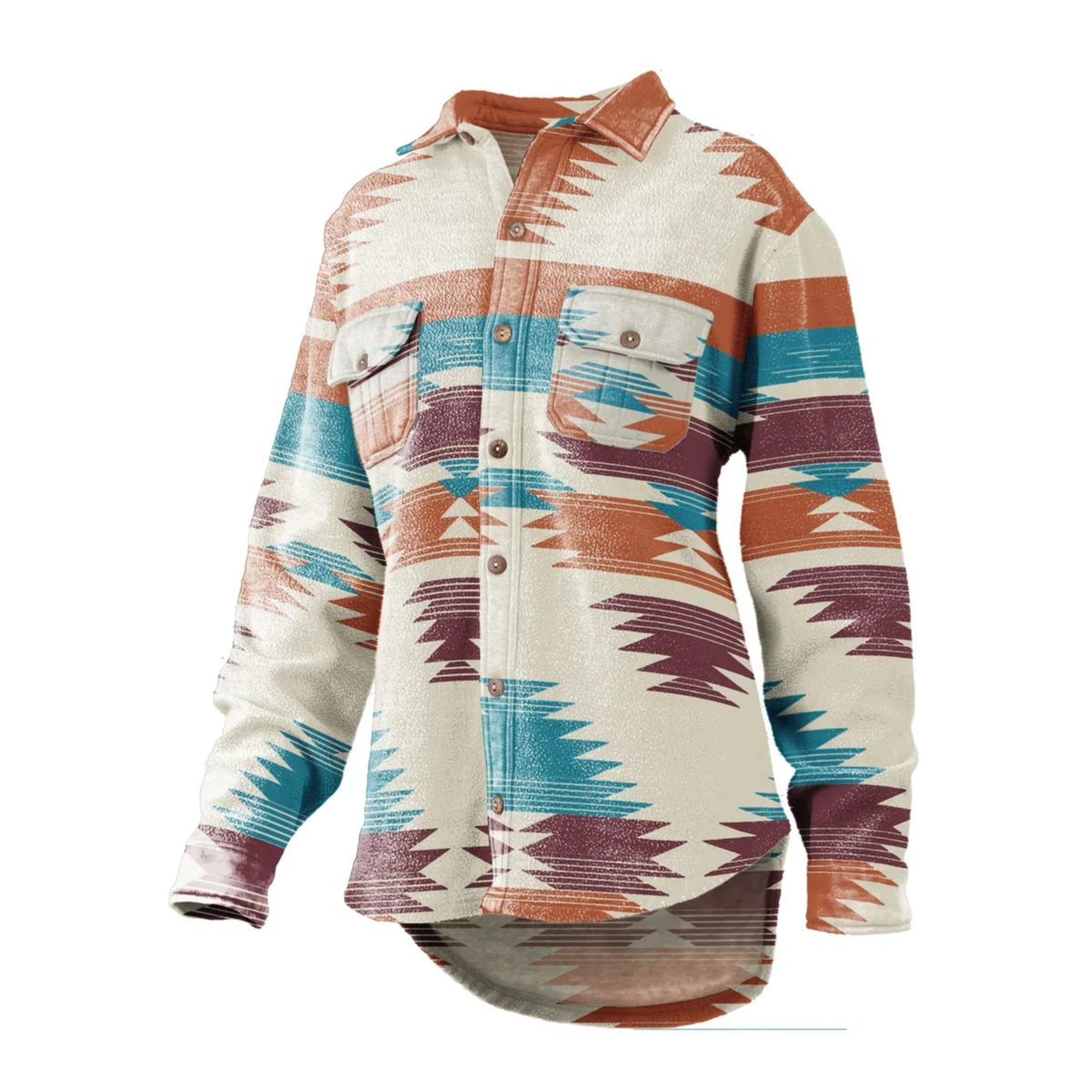 Royce® Ladies Aztec Print Beige & Maroon Shacket RDG69WR3SLD-BGE 1 Royce® Ladies Aztec Print Beige & Maroon Shacket RDG69WR3SLD-BGE